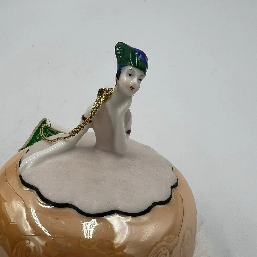 VTG Midwest Cannon Falls Porcelain Ornaments Set of‎ 2 Lady & Harlequin NWT